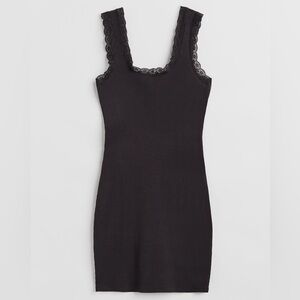 H&M Black Lace Trimmed Ribbed Mini Dress